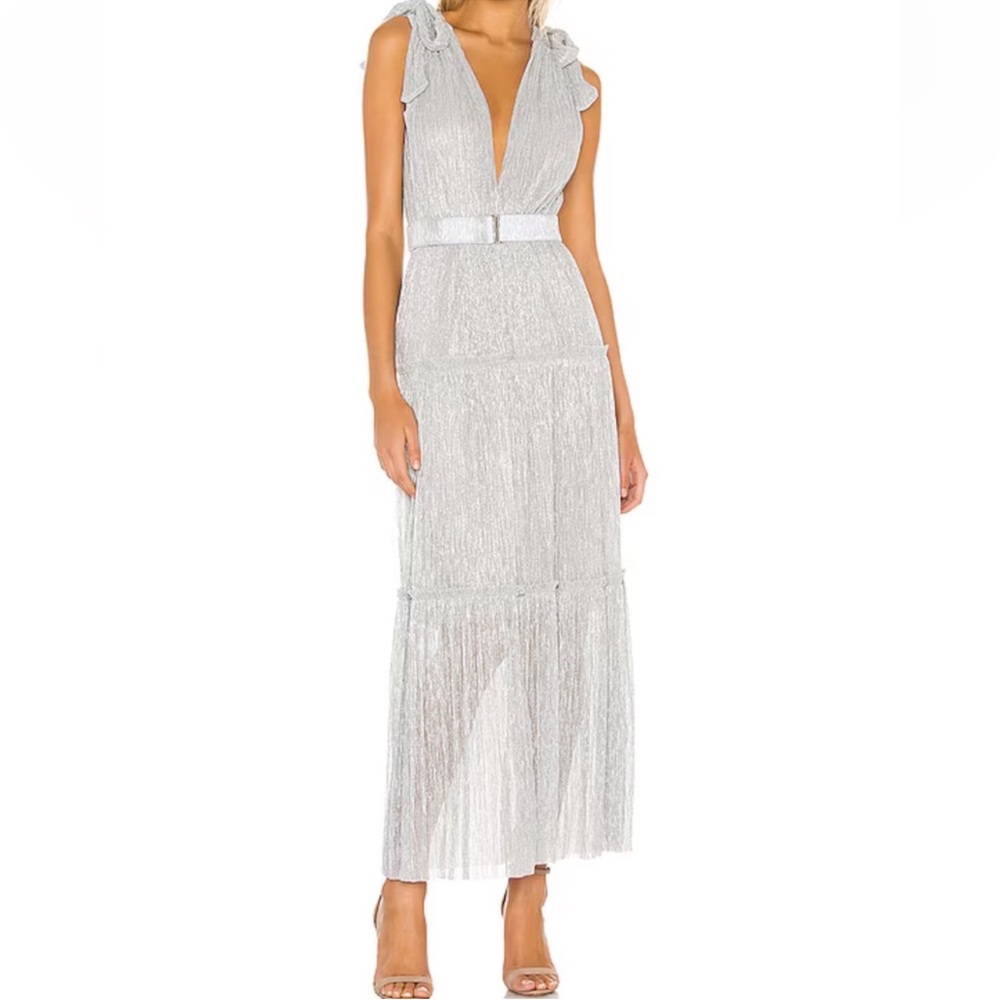 Sabina Musayev Shimmering Silver Maxi Dress